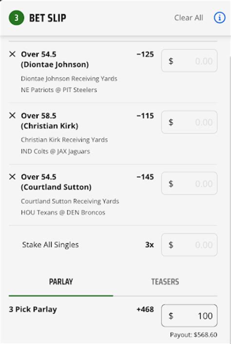 nfl 3 team parlay payout.